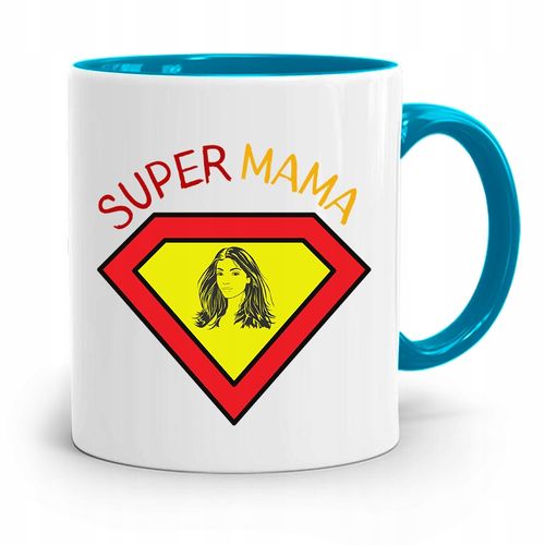 Kubek Błękitny Dla Mamy Mame Super Mama Prezent Z Nadrukiem Ze Zdjęciem na Arena.pl