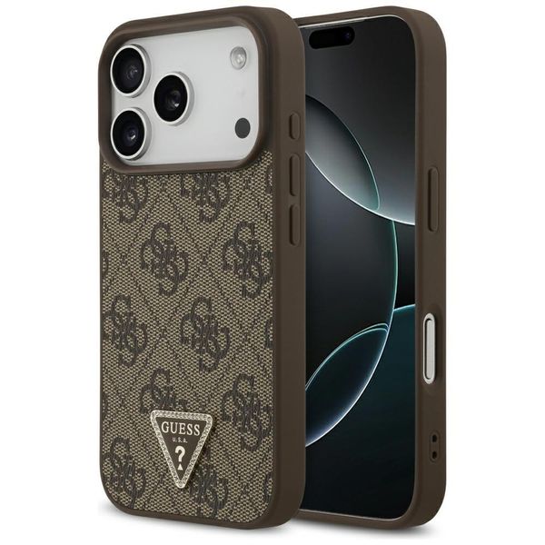 Etui Guess Leather 4G Triangle Strass MagSafe do iPhone 17 Pro brązowy zdjęcie 1