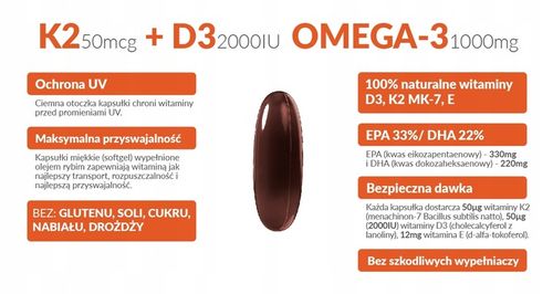 WITAMINA K2 MK-7 + D3 2000IU Vit E OMEGA-3 90kaps na Arena.pl