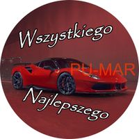 Opłatek na tort Urodziny Ferrari Auto Samochód Logo Bryka Fura Tekst Gratis