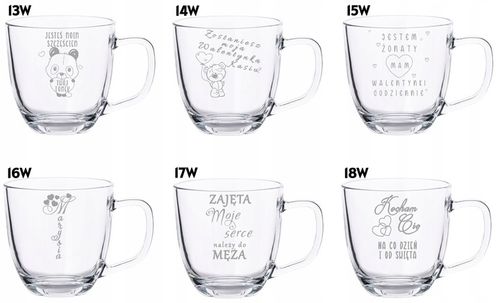 2 Duże Szklane Kubki Grawer LOGO 420ml Prezent dla pary Walentynki WZORY na Arena.pl