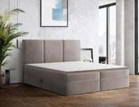 ŁÓŻKO TAPICEROWANE kontynentalne RIMA 160x200 ciemny beż + MATERAC NAKŁADKA