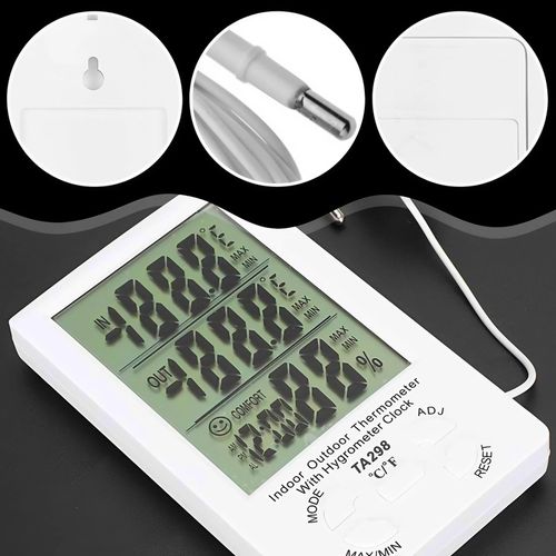 STACJA POGODOWA TERMOMETR ZEWNĘTRZNY HIGROMETR LCD ZEGAR Z SONDĄ na Arena.pl