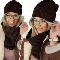 zimowy KOMPLET damski CZAPKA KOMIN CIEPŁY produkt polski czekoladowy