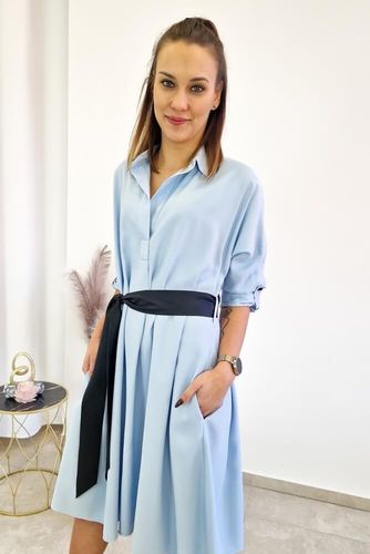 Błękitna Trapezowa Sukienka z Dekoltem V UNI na Arena.pl