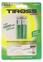 AKUMULATORKI 2szt AAA R3 TIROSS Kabel USB-C 650 mAh Szybkie Ładowanie A3T