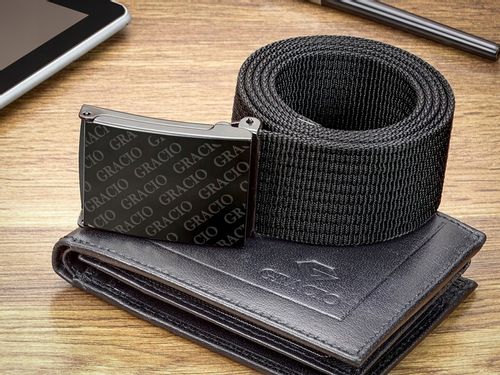 Męski Parciany Pasek Czarny Zaciskowa Klamra Metal Szeroki 125cm na Arena.pl