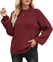 Sweter Damski Dzianinowy Długi Rękaw z Bufkami Elegancki Modny Czerwony S