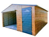 GARAŻ BLASZANY 5M X 5M POZIOM - DWUSPAD - BRAMA UCHYLNA + DRZWI GB217