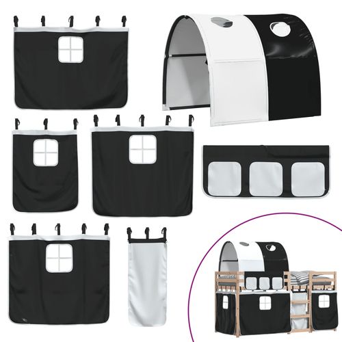 Łóżko piętrowe z zasłonkami, biało-czarne, 90x200 cm, sosnowe na Arena.pl