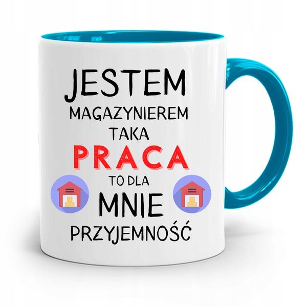 Kubek Błękitny Dla Magazyniera Przyjemnośc Prezent Z Nadrukiem Ze Zdjęciem zdjęcie 1