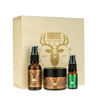 HORDE Smoky Amber Zestaw do brody Klasyczny: 2 olejki + balsam, w sosnowej skrzynce