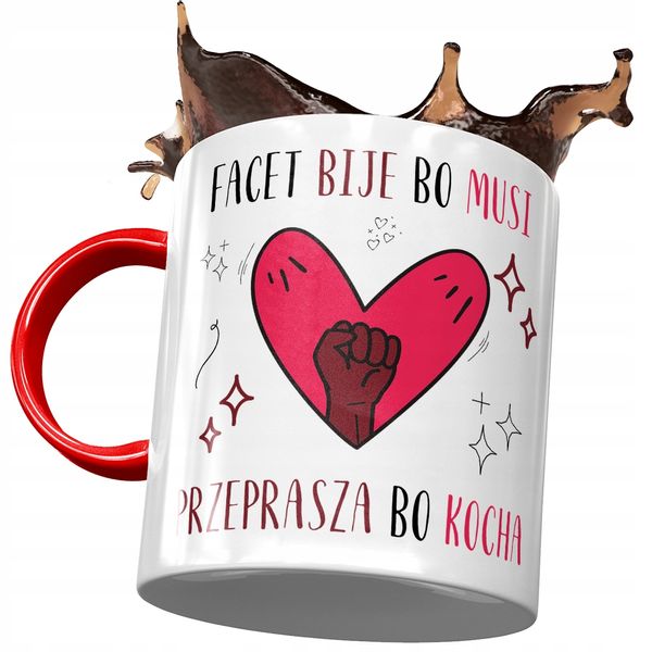 Kubek Czerwony Śmieszny Facet Bije Bo Musi Prezent Z Nadrukiem Ze Zdjęciem zdjęcie 1