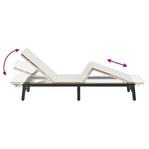 Leżak z poduszką, beżowy, polirattan na Arena.pl