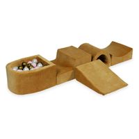 Piankowy plac zabaw z mostkiem i z basenem micro Velvet soft carmel + 100 piłek (stare złoto, jasny róż, perła)