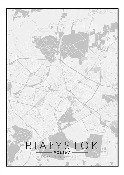 Białystok, Polska mapa czarno biała - plakat 70x100 cm zdjęcie 1