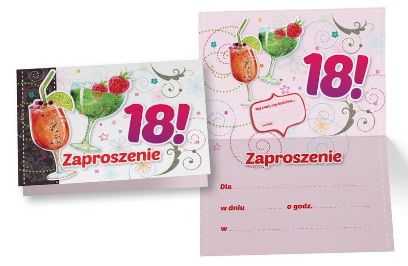 Zaproszenie Urodziny 18 - drinki zdjęcie 1
