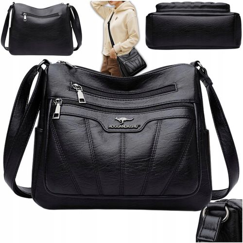 TOREBKA DAMSKA SKÓRZANA NA RAMIĘ CZARNA ELEGANCKA ZE SKÓRY POJEMNA TORBA na Arena.pl