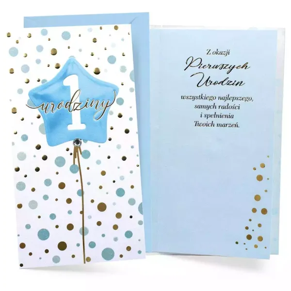 Karnet Urodziny Roczek Balon Niebieski zdjęcie 1
