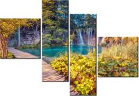 100 70CM OBRAZ 4 ELEM JEZIORO PLITVICE JESIENIĄ DRUK PŁÓTNO RAMA
