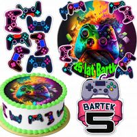 ZESTAW OPŁATEK NA TORT 20CM + 16 POSTACI - GAMER PAD GRY + IMIĘ 15CM 18CM
