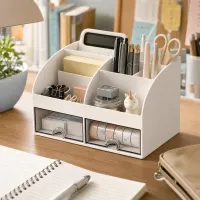 Przybornik na biurko biały organizer z szufladami szkolny biurowy 12x21x14