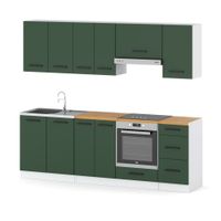 Kuchnia Duża Modułowa Z Blatem 2.4m Mokka Plus Biała Butelkowa Zieleń