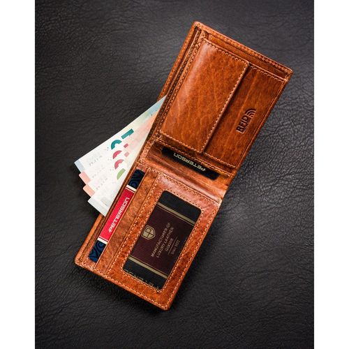 skórzany portfel męski w kolorze brązowym z systemem rfid - peterson na Arena.pl