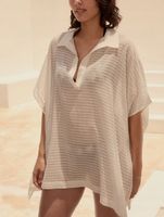 Biały - Długa koszula-narzutka zakładana przez głowę, w 100% z bawełny M/L