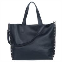 VERA PELLE torebka damska skórzana shopper z ćwiekami V494 granatowa