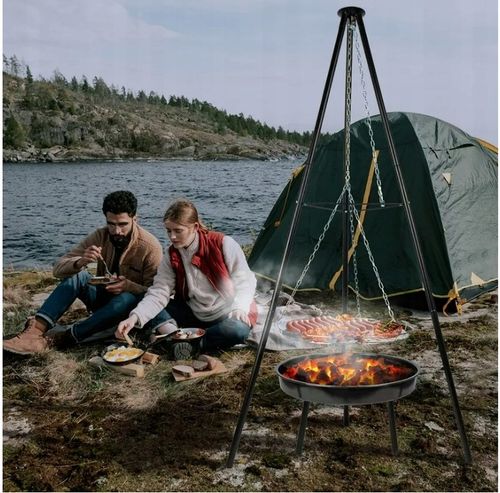 GRILL OGRODOWY WISZĄCY PALENISKO TRÓJNÓG DUŻY 50CM RUSZT + MATY WĘGLOWY na Arena.pl