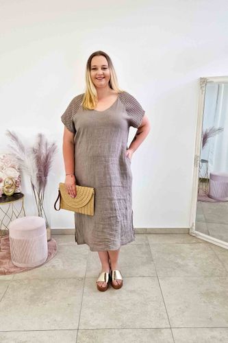 Lniana Sukienka Maxi z Dekoltem V i Wiązaniem na Plecach Fango UNI na Arena.pl