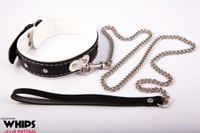 wiązania - obroża damska ze smyczą, biała