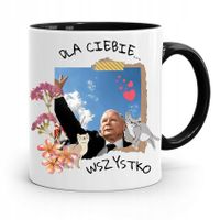 Kubek Czarny Śmieszny Pis Jarosław Kaczyński Z Nadrukiem Ze Zdjęciem