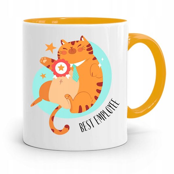 Dla Pracownika Kubek Żółty Best Employee Prezent Z Nadrukiem Ze Zdjęciem zdjęcie 1