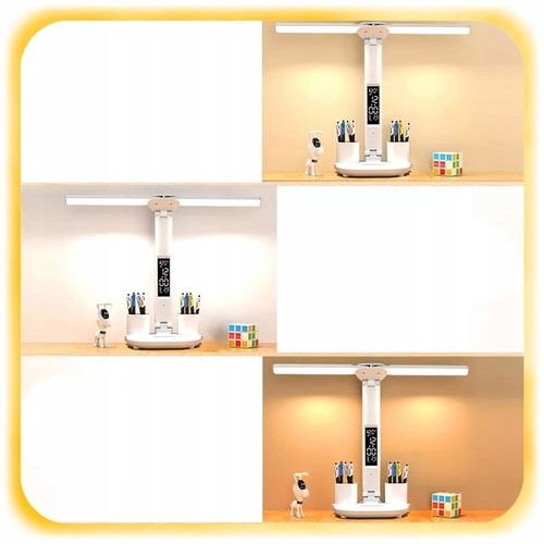 PODWÓJNA LAMPKA BIURKOWA LED Z ORGANIZEREM WYŚWIETLACZEM TEMP ZEGAR na Arena.pl