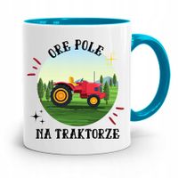 Dla Rolnika Kubek Błękitny Ore Pole Na Traktorze Z Nadrukiem Ze Zdjęciem