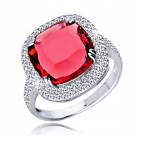 Srebrny pierścionek 925 Rubinowy Duży Bogaty