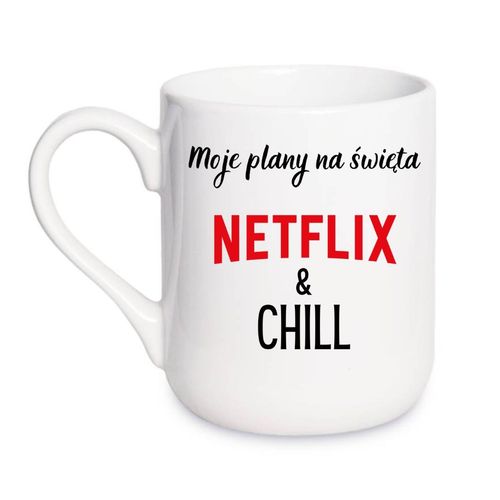 KUBEK "MOJE PLANY NA ŚWIĘTA? NETFLIX & CHILL" Wzór - Elegant Coffee 330 ml na Arena.pl