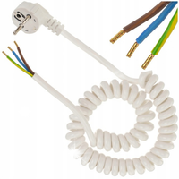 Przewód Kabel Spiralny OMY 3x1,5 Zasilający 2,2m z Wtyczką Kątową Biały
