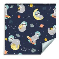 Tapeta Dla Dzieci - Kosmiczne Leniwce Tulące Planety, Gwiazdy