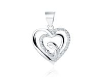 DELIKATNY RODOWANY SRBRNY WISIOREK SERCE MATKA Z DZIECKIEM BIAŁE CYRKONIE