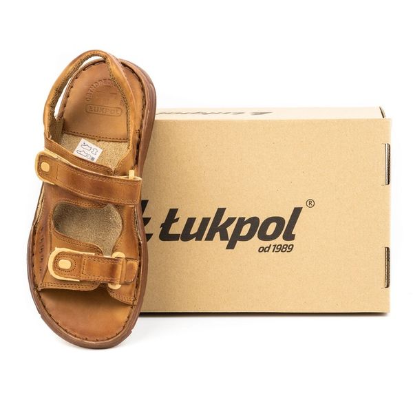 Sandały męskie skórzane na lato na rzepy POLSKIE 812 Łukpol brązowe 45 zdjęcie 2