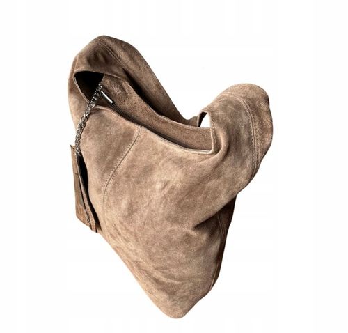 TAUPE ZAMSZOWA TOREBKA WOREK CAPPUCCINO ZAMSZ NATURALNY WOREK NA ZAMEK na Arena.pl