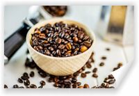Fototapeta kuchenna PREMIUM STRUKTURA ZMYWALANA Palone ziarna kawy w misce