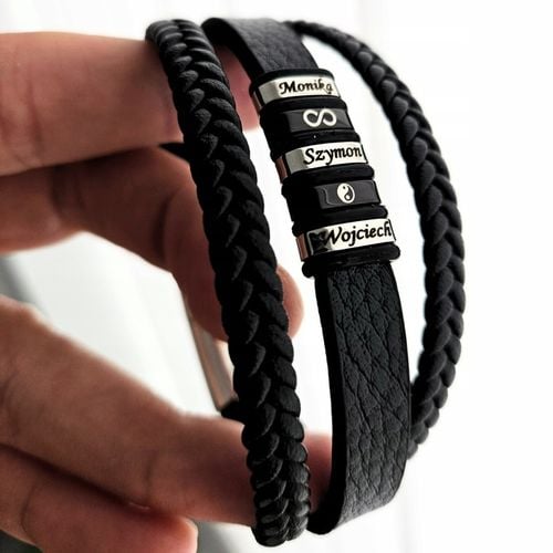 Bransoletka męska SKÓRZANA POTRÓJNA z GRAWEREM GRAWER IMIONA DATY PREZENT na Arena.pl