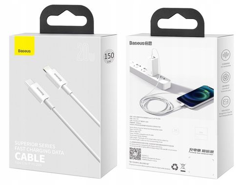 BASEUS KABEL DO TELEFONU IPHONE PRZEWÓD USB TYPU C DO LIGHTNING PD 20W 1.5M na Arena.pl