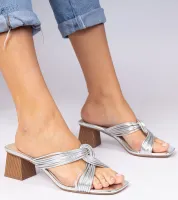Srebrne eleganckie klapki na klocku Lilea 41
