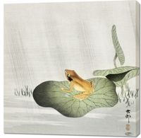 Obraz 100x100cm Frog on Lotus Leaf, Koson Japoński Vintage do Salonu