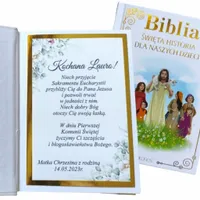 Biblia z personalizowaną wkładką pamiątka prezent nadruk uv chrzestnej